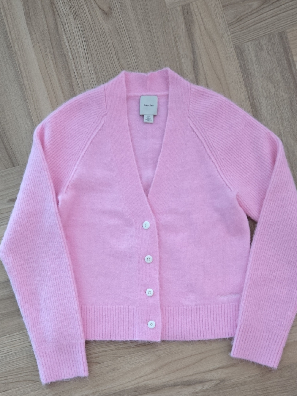 Calvin Klein Wiol-Blend Pink V-Neck Button Cardigan No Tags Small